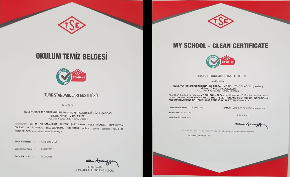 Yükselim Okulları TSE tarafından denetlenmiş ve okul temiz belgesini almaya hak kazanmıştır.